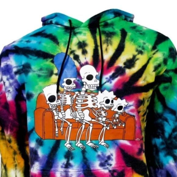 The Simpsons Tie-Dye Skeleton on Couch Pull Over Men's Size L Hoodie NEW - Picture 3 of 4